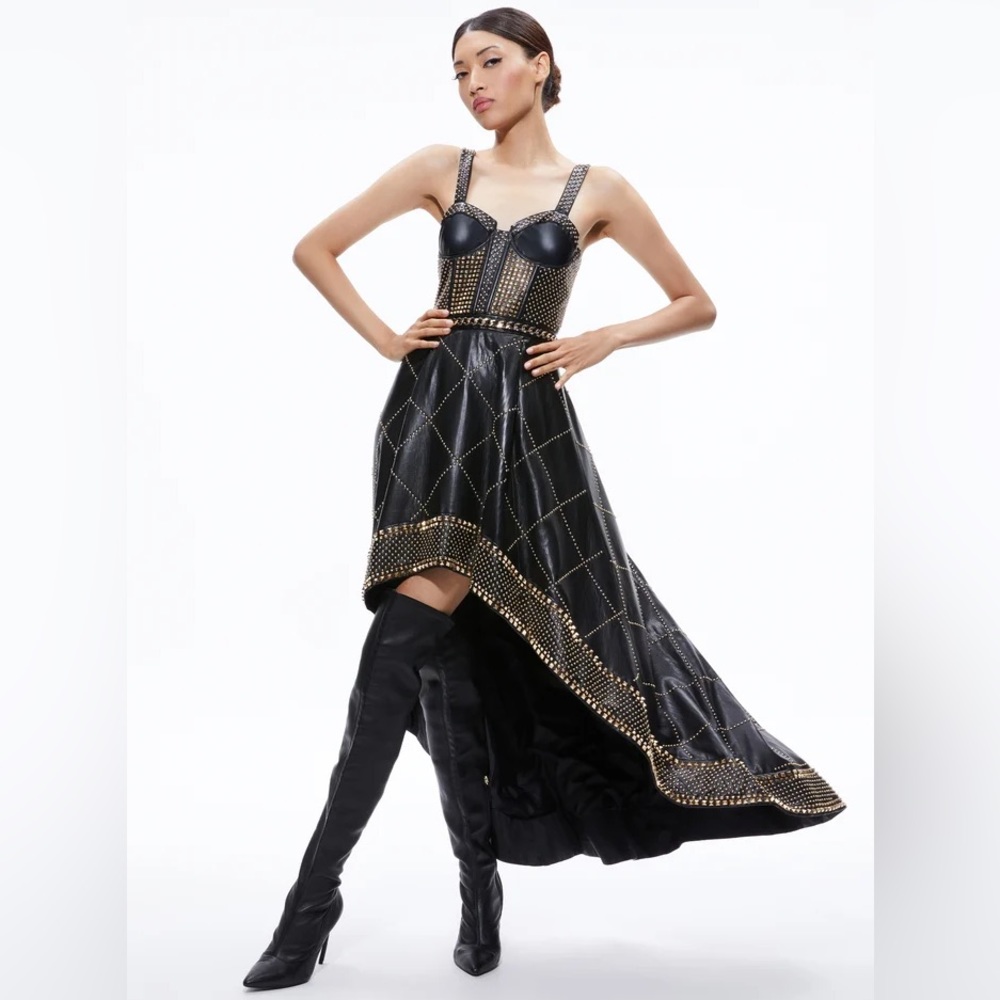 JERLENE STUDDED VEGAN LEATHER CORSET GOWN
